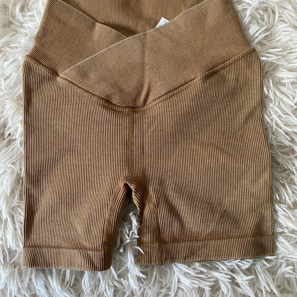 Cozy Ribbed Baby Shorts in Tan